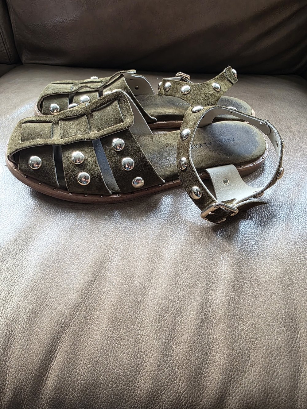 Freda Salvador Olive Green Suede Stud Sandals - Picture 5 of 7